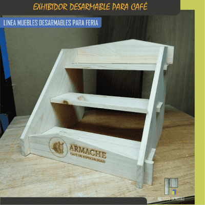 Exhibidor desarmable de madera para café