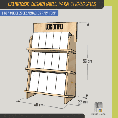 Exhibidor desarmable de madera para chocolates - Imagen 2