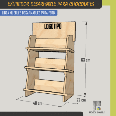 Exhibidor desarmable de madera para chocolates - Imagen 3
