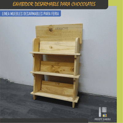 Exhibidor desarmable de madera para chocolates