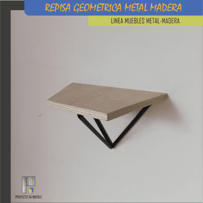 Repisa geométrica de metal y madera - Imagen 2