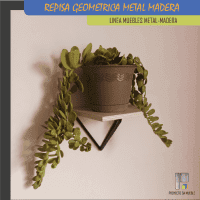Repisa geométrica de metal y madera