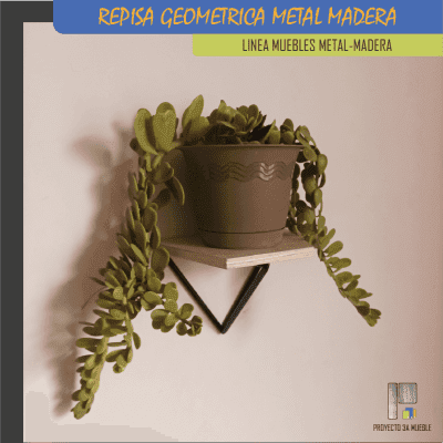 Repisa geométrica de metal y madera