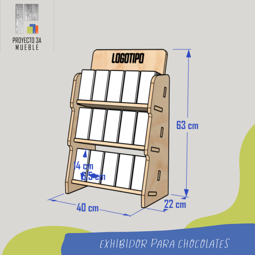 Exhibidor desarmable para chocolates (3 Repisas)